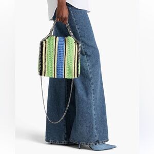 NEW | STELLA McCARTNEY Falabella Striped Cotton Crochet Tote Bag in Green/Blue